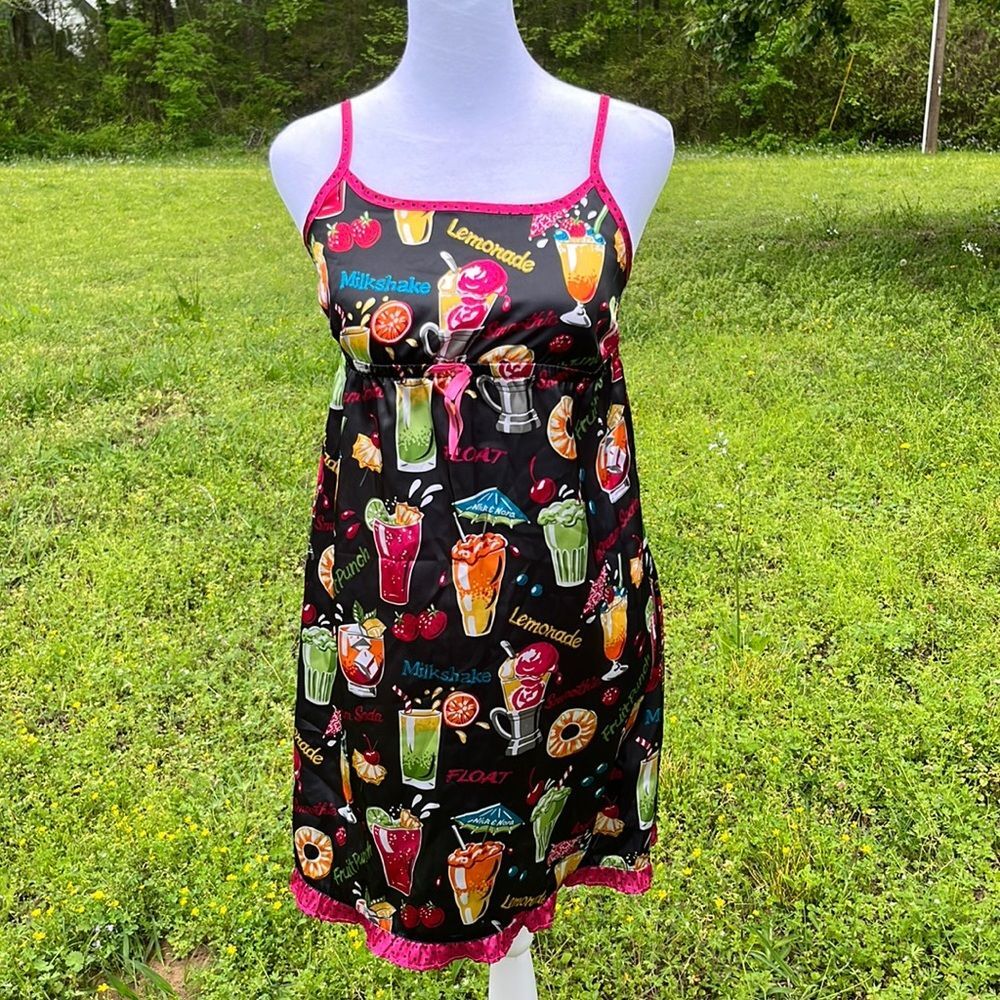 Nick & Nora Girls Nightgown Colorful Drink Milkshake Smoothie Print Size 10/12